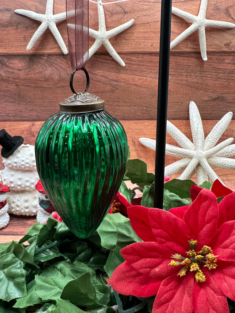 3" Large Emerald Ribbed Glass Pinecone