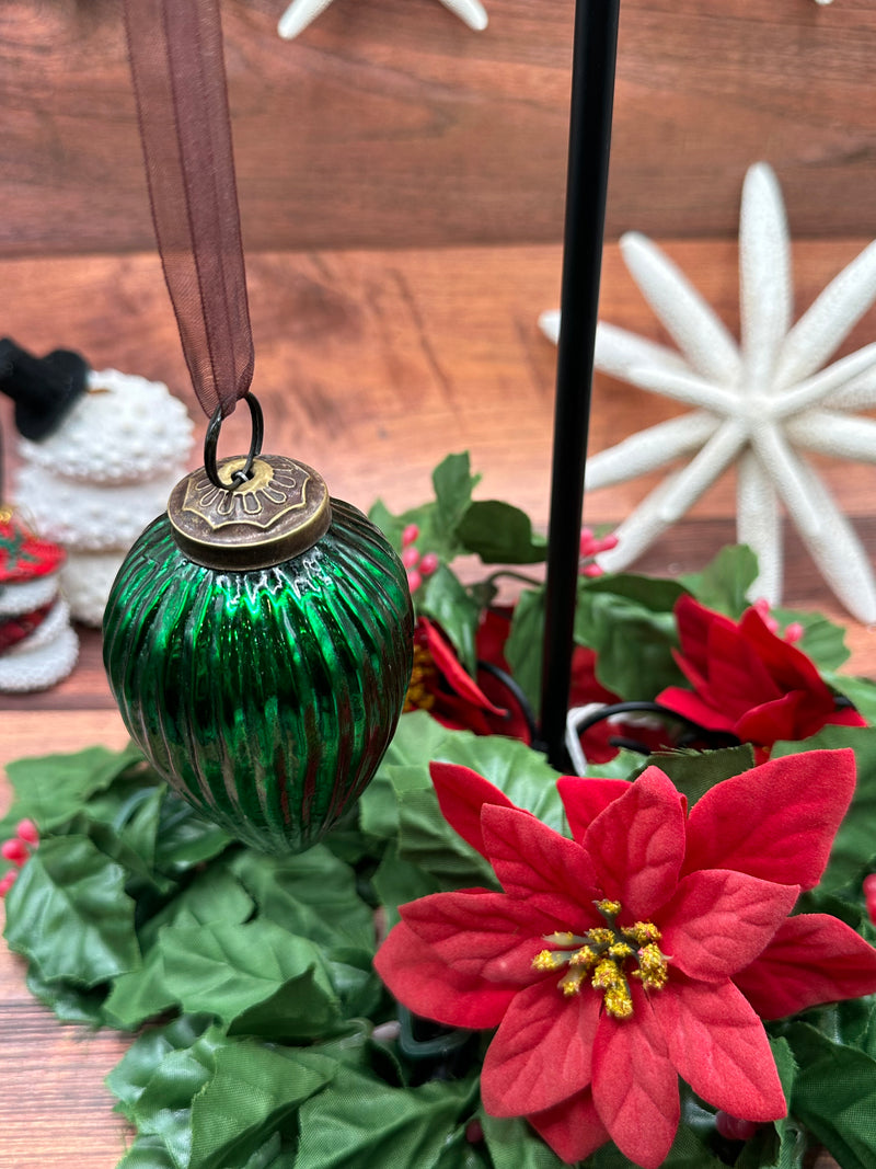 3" Large Emerald Ribbed Glass Pinecone