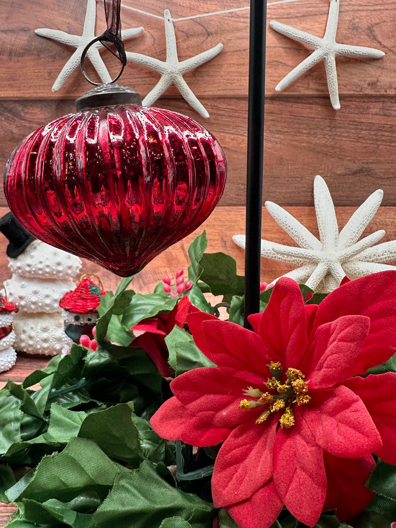 3" Red Ribbed Lantern Christmas Decoration