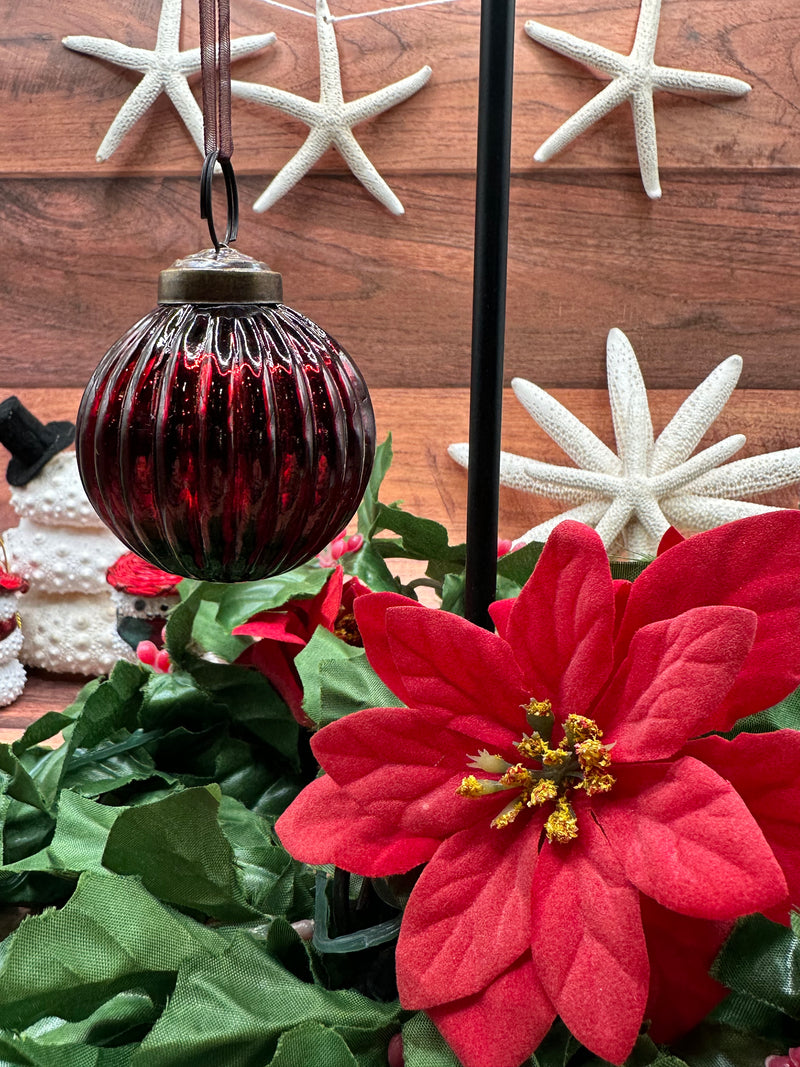 2" Medium Wine Ribbed Glass Christmas Bauble