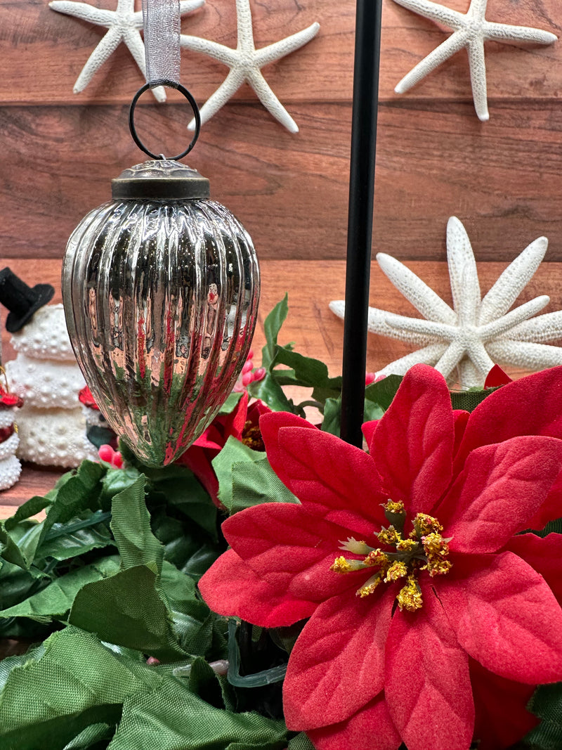 2" Medium Slate Ribbed Glass Christmas Pinecone