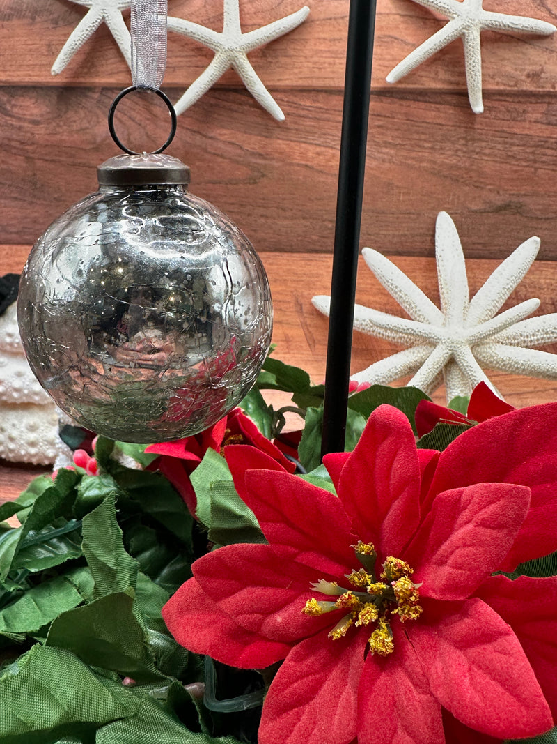 2" Medium Slate Crackle Glass Round Christmas Bauble