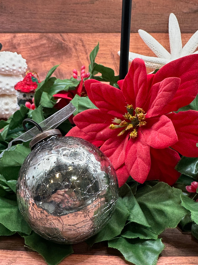 2" Medium Slate Crackle Glass Round Christmas Bauble