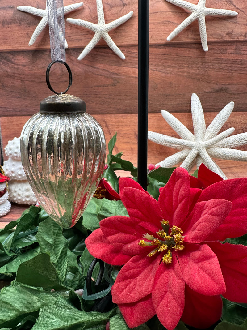 2" Medium Silver Ribbed Glass Christmas Pinecone