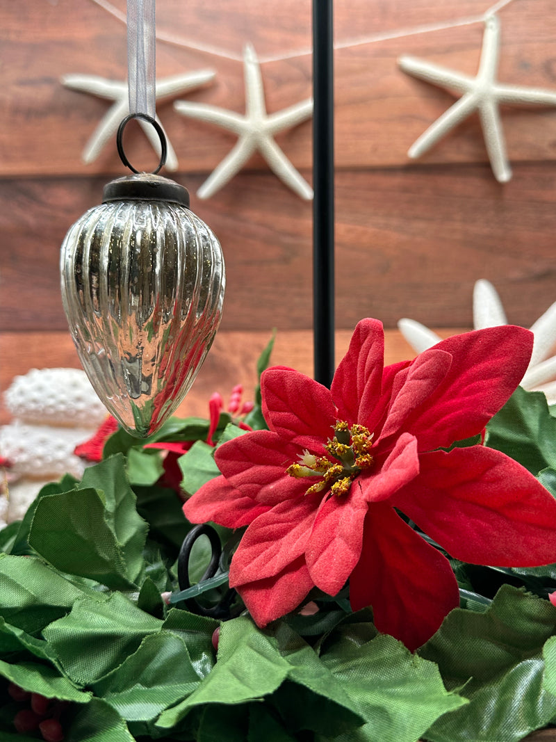 2" Medium Silver Ribbed Glass Christmas Pinecone