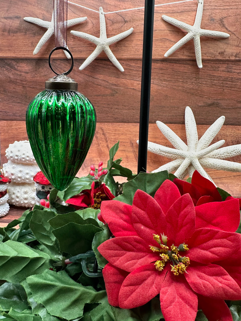 2" Medium Emerald Green Ribbed Glass Christmas Pinecone