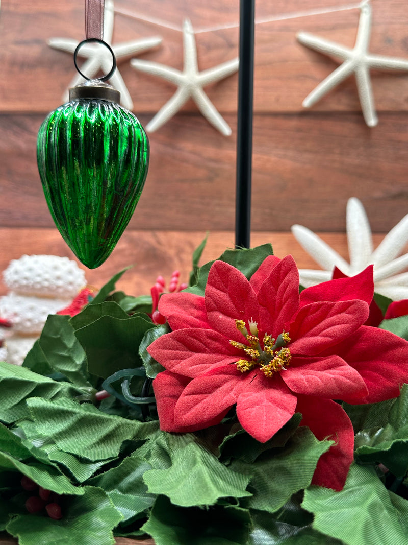 2" Medium Emerald Green Ribbed Glass Christmas Pinecone