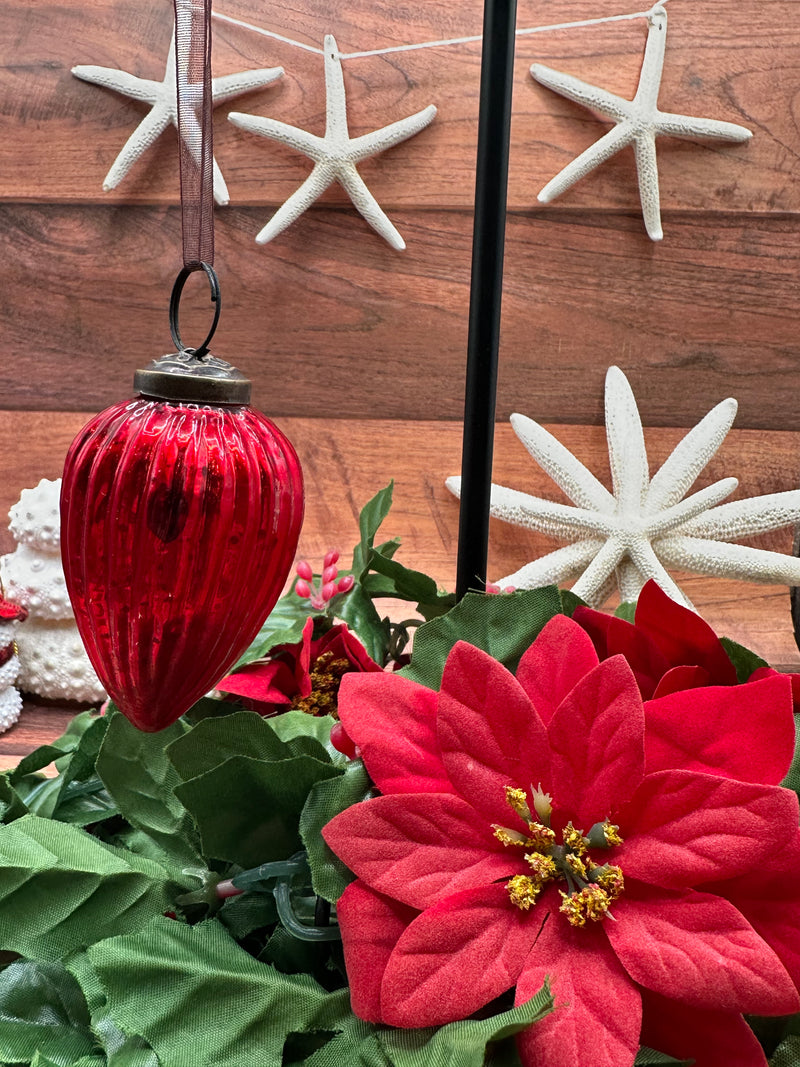 2" Medium Red Ribbed Glass Christmas Pinecone