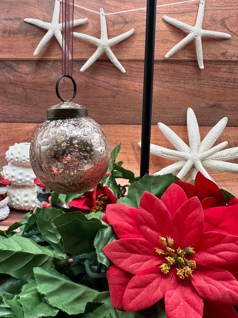 2" Medium Rose Antique Foil Glass Christmas Bauble