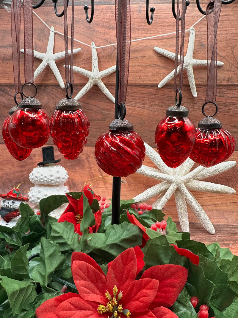 Small Mixed Design 1" Red Crackle Glass Baubles