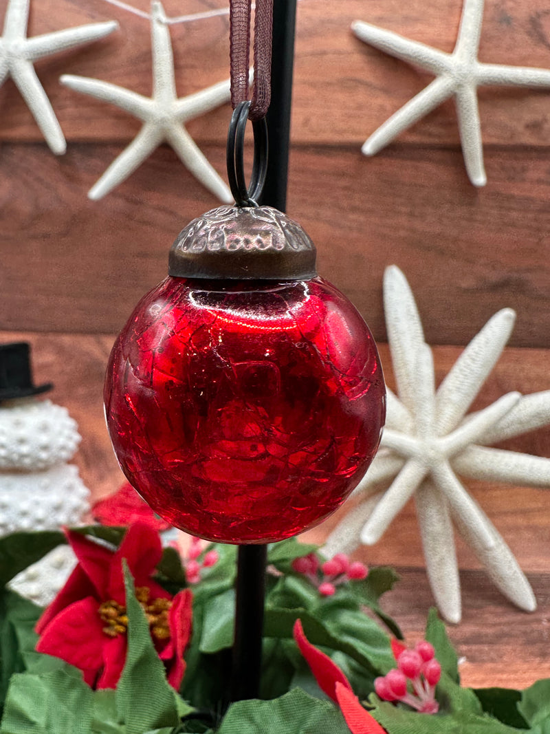 Small Mixed Design 1" Red Crackle Glass Baubles