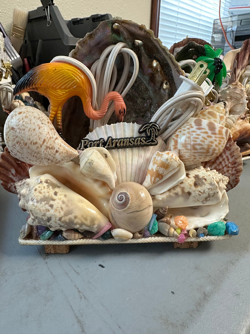 Vintage Abalone Seashell Novelty light- with Seahorse, Palm Tree or Flamingo