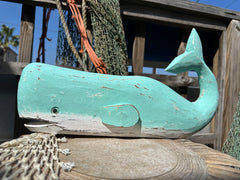 Bright Sea Foam Wooden Whale