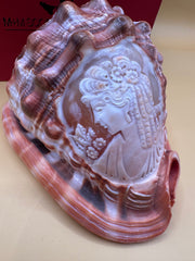 Carved Cameo Helmet Shell Display – M+M Scognamiglio Hand-Carved Specimen (5.2