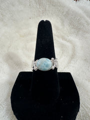 Larimar Sterling Silver Double Turtle Ring