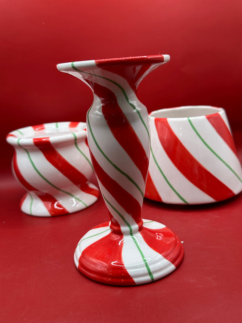 Peppermint Swirl Christmas Candle Holder – 3 Piece Set