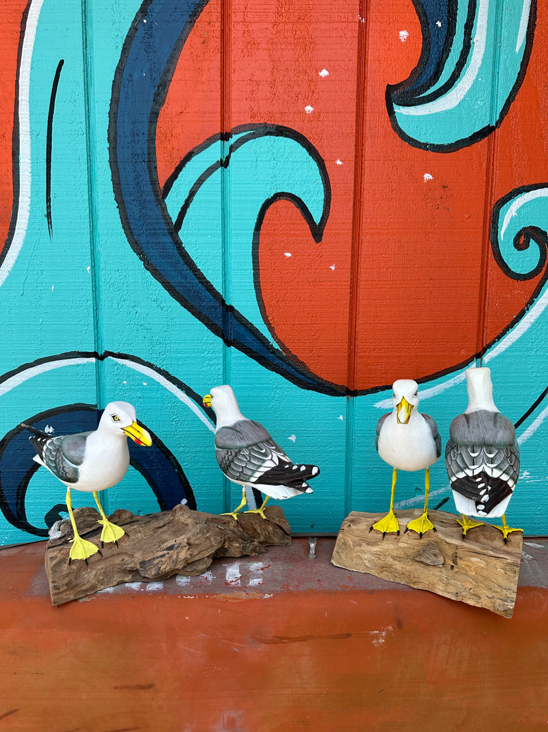 Wooden Seagull Statue on Driftwood