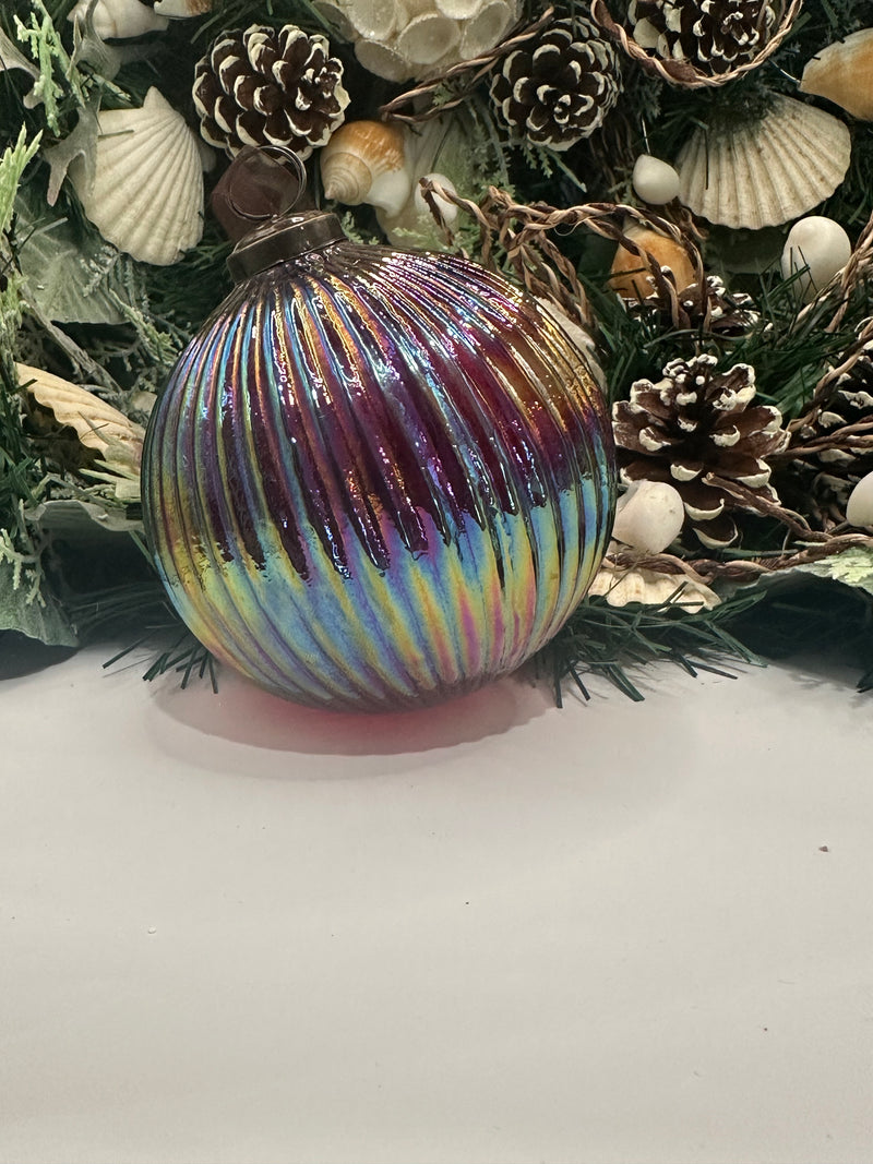 4" Extra Large Wine Rainbow Glass Ribbed Ball