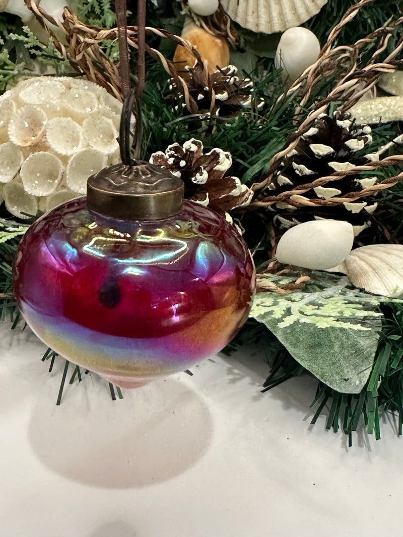 2" Medium Red Luster Glass Lantern Christmas Ornament