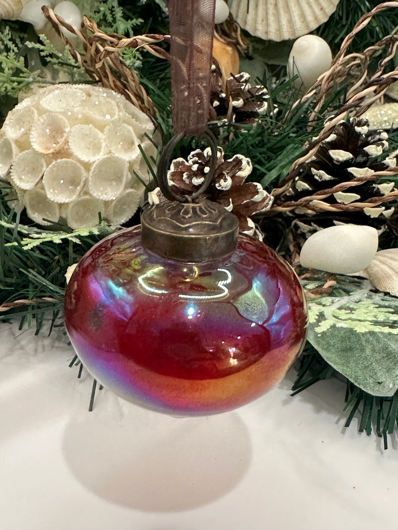 2" Medium Red Luster Glass Lantern Christmas Ornament