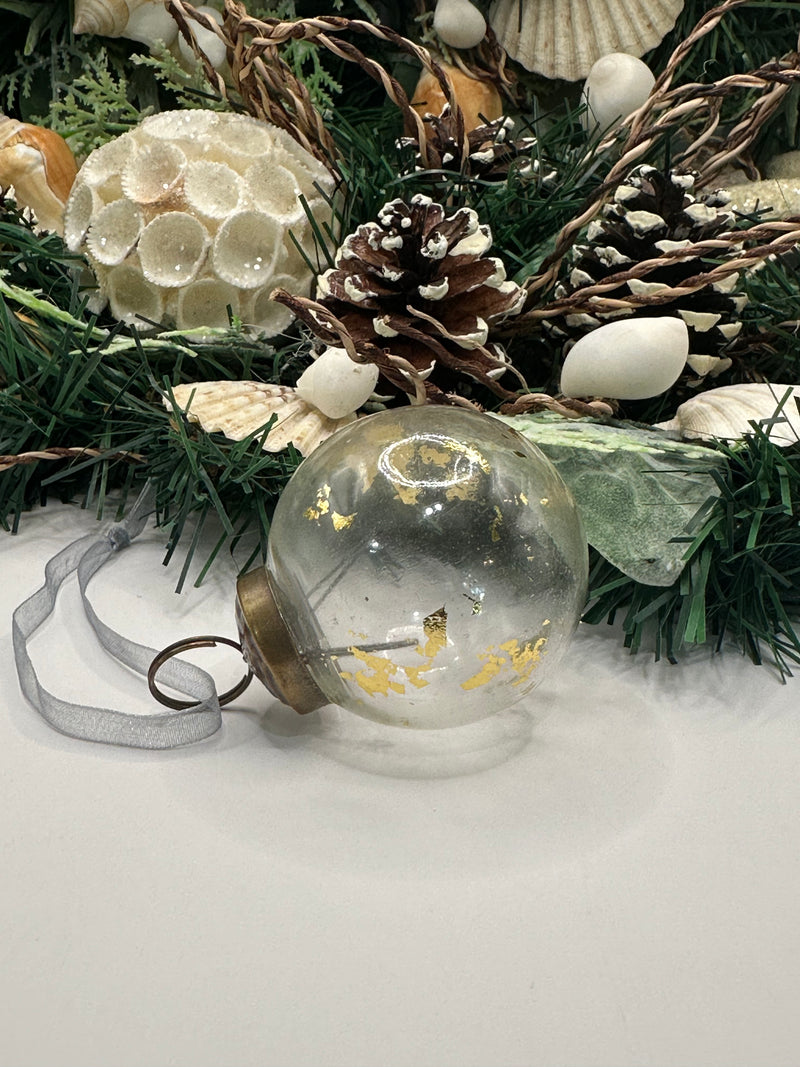 2" Medium Clear with Gold Foil Glass Christmas Bauble