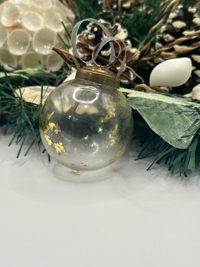 2" Medium Clear with Gold Foil Glass Christmas Bauble