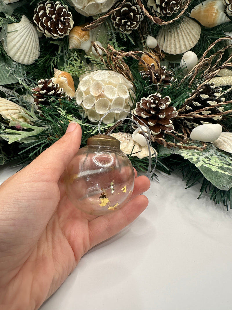 2" Medium Clear with Gold Foil Glass Christmas Bauble