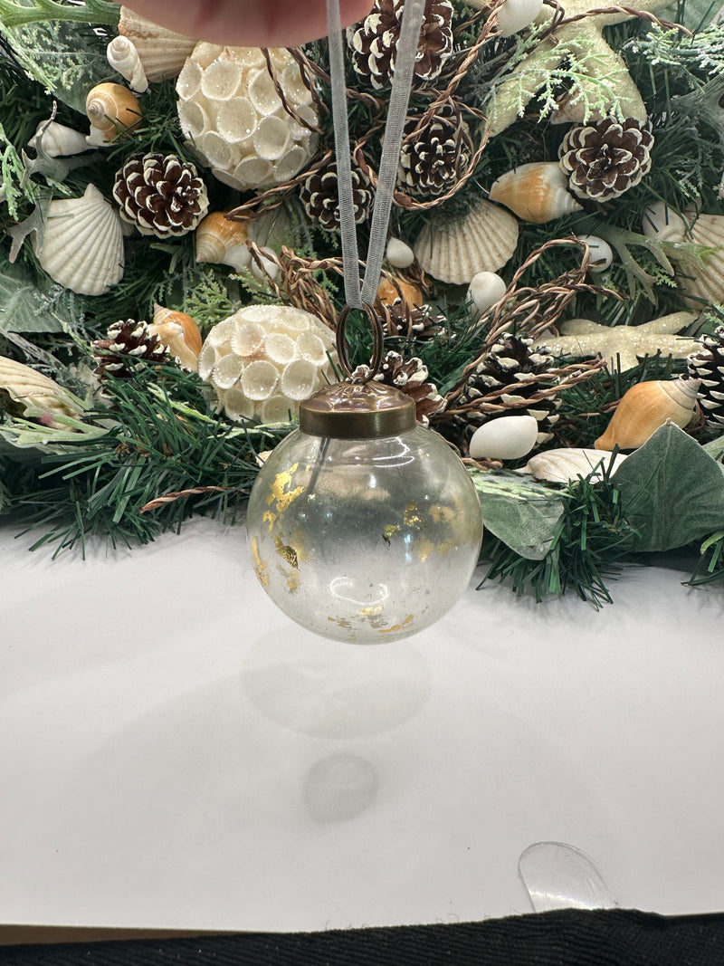 2" Medium Clear with Gold Foil Glass Christmas Bauble