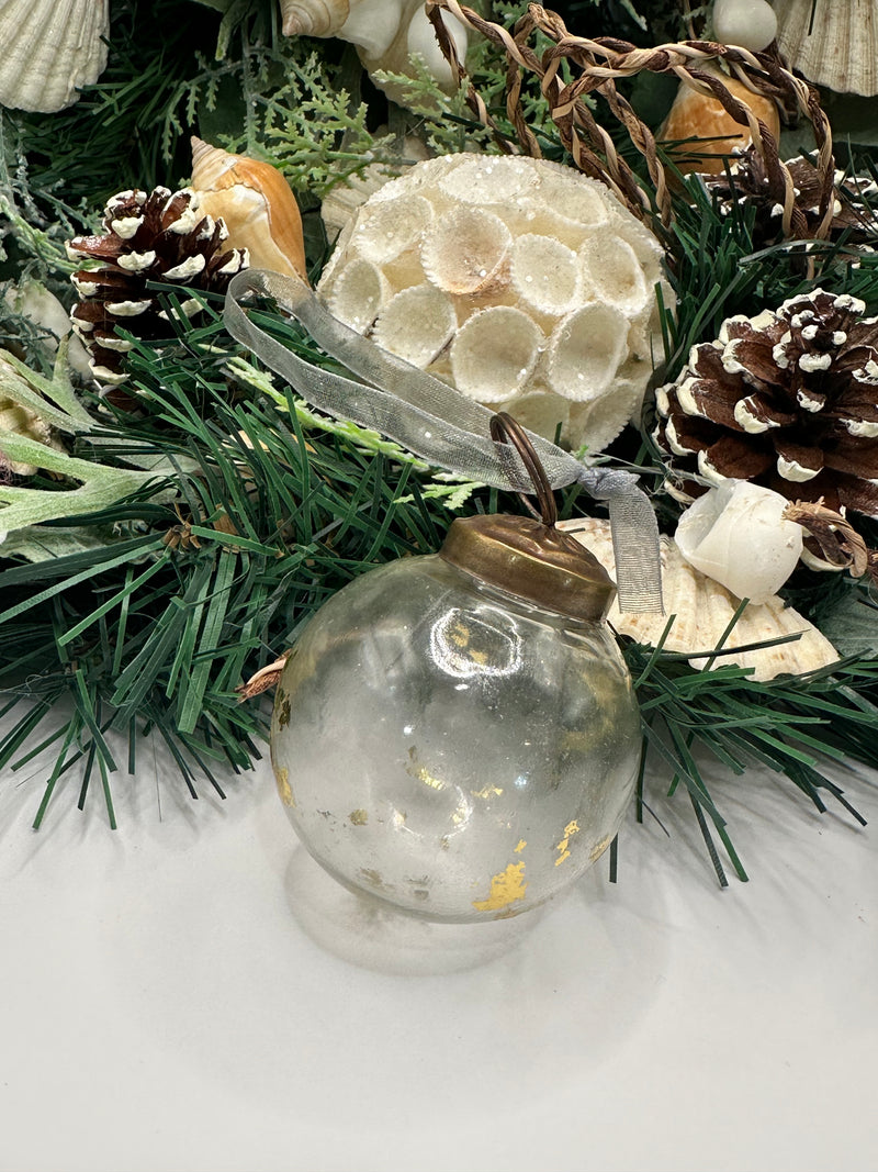 2" Medium Clear with Gold Foil Glass Christmas Bauble