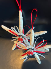 Handmade Snowman Starfish Ornament With Red Ribbon