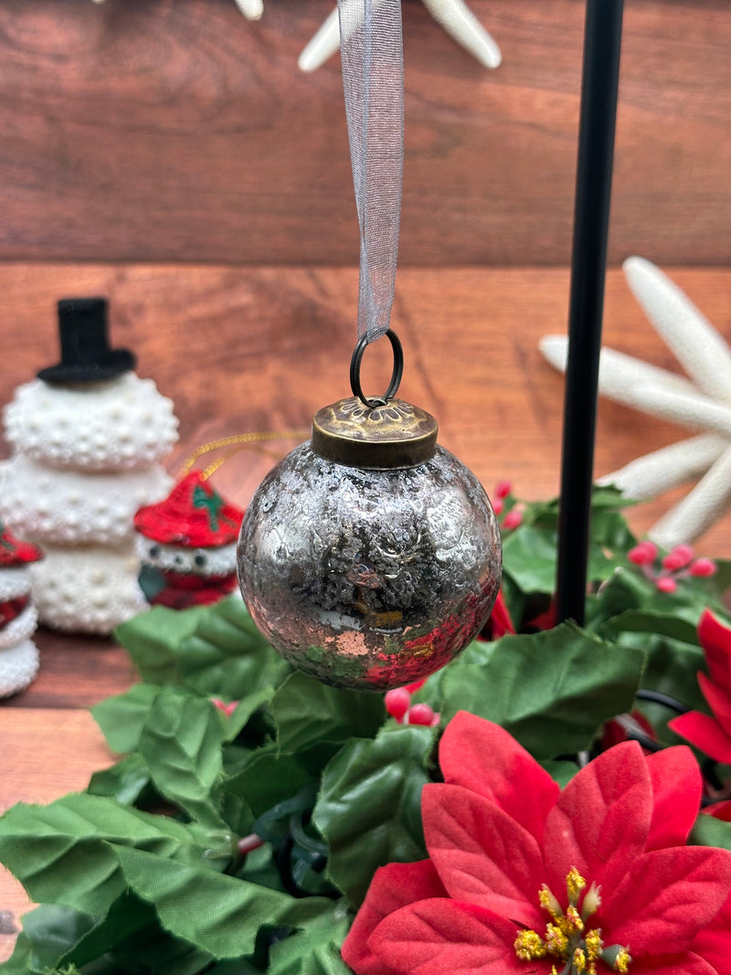 2" Medium Slate Antique Foil Glass Bauble