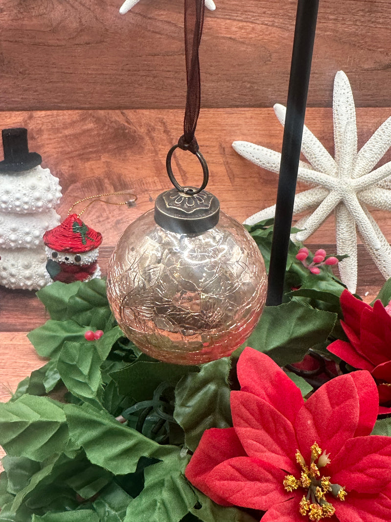 2" Medium Champagne Crackle Glass Christmas Bauble