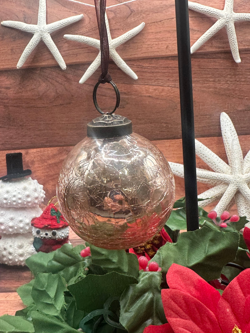 2" Medium Champagne Crackle Glass Christmas Bauble