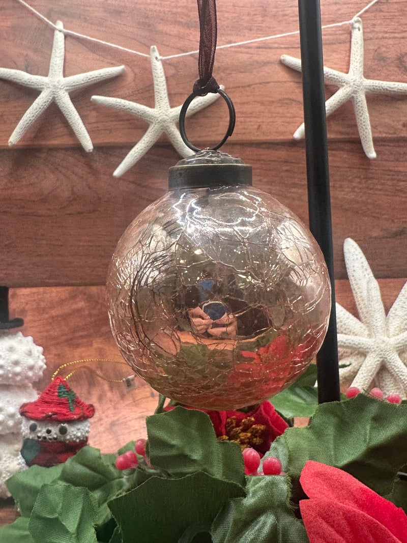 2" Medium Champagne Crackle Glass Christmas Bauble