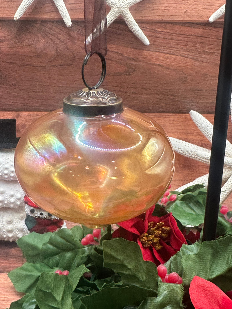 3" Large Champagne Luster Glass Lantern Ornament