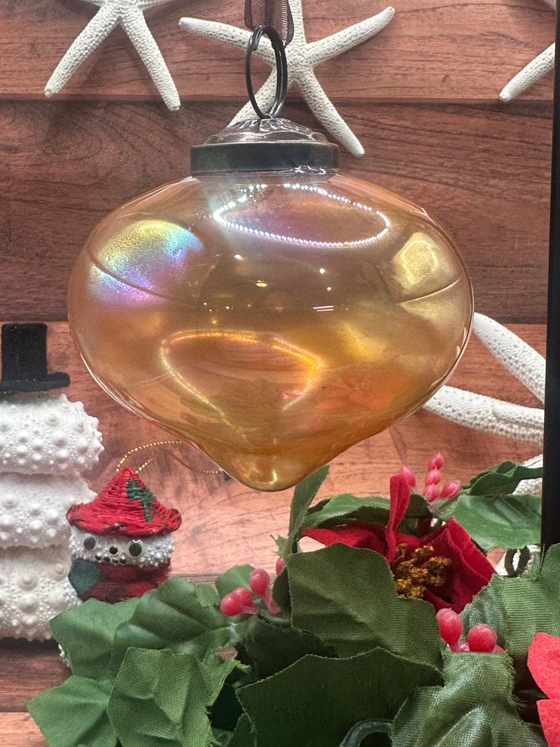 3" Large Champagne Luster Glass Lantern Ornament