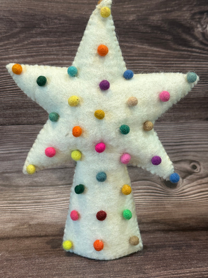 Handmade Felt Pompom Star Christmas Tree Topper Decoration