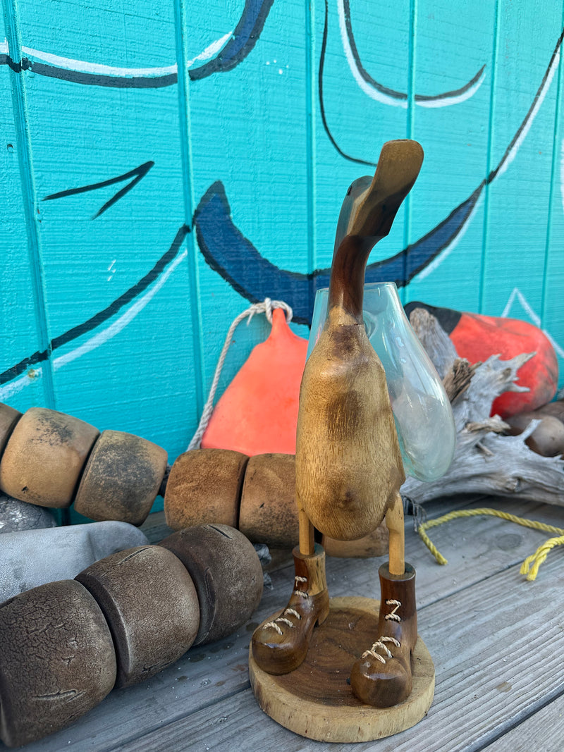 Carved Wooden Duck with Vase Backpack