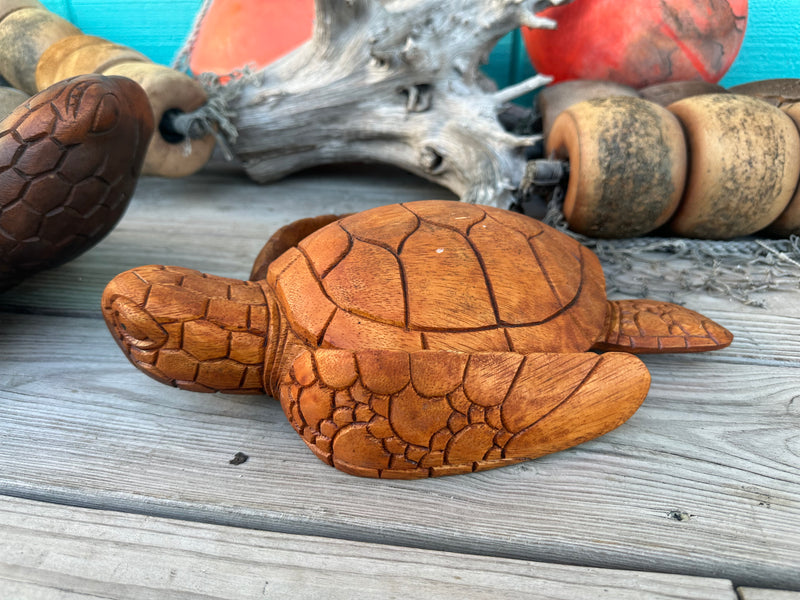 Carved Wooden Turtle Decor