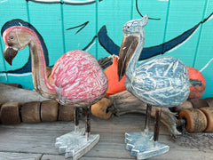 Pelican & Flamingo Coconut Statue