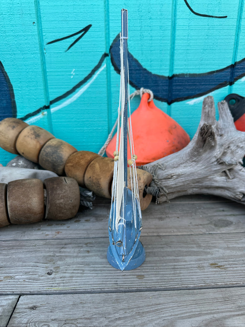 Blue & White Wooden Sailboat