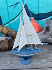 Blue & White Wooden Sailboat