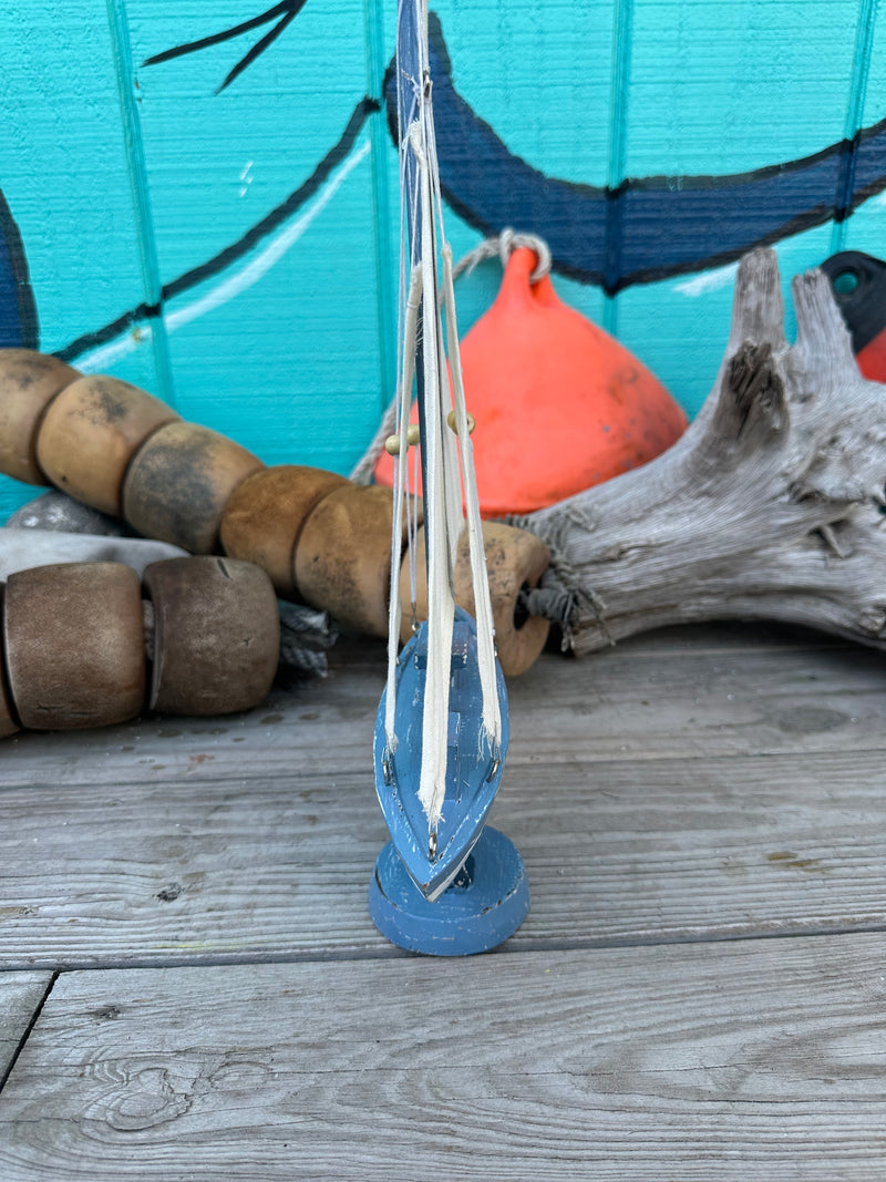 Blue & White Wooden Sailboat