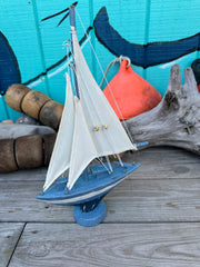 Blue & White Wooden Sailboat