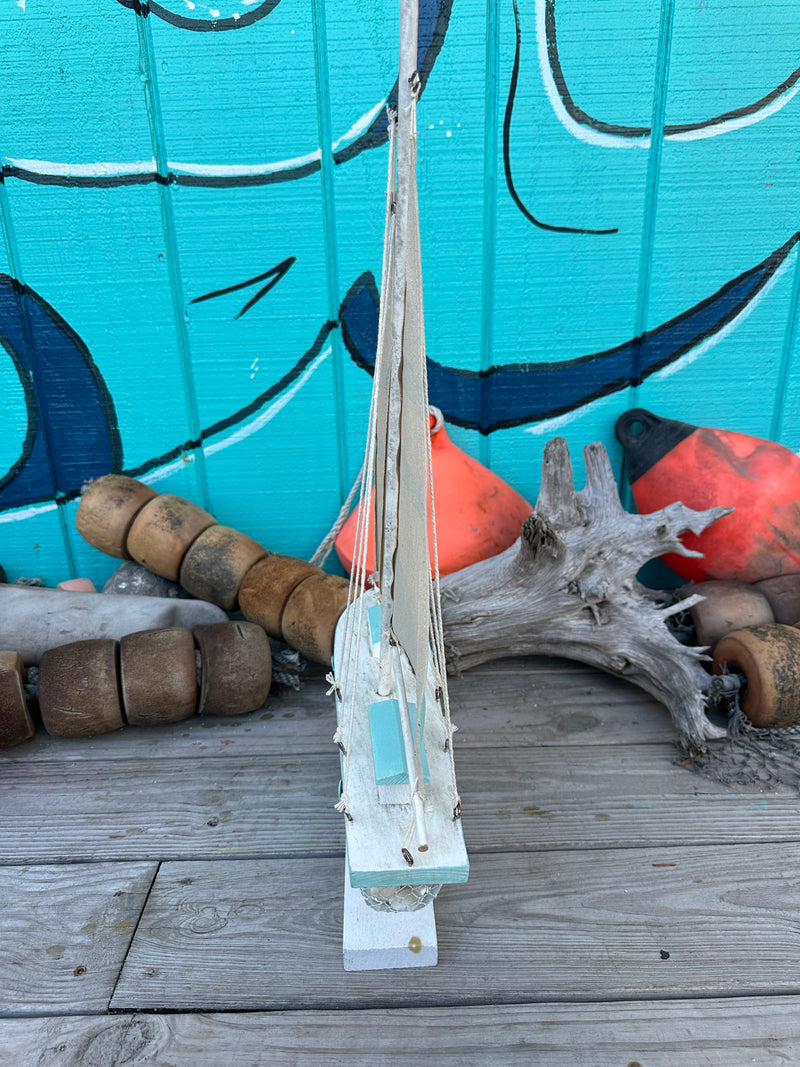 Large Wooden Sailboat with Seashells