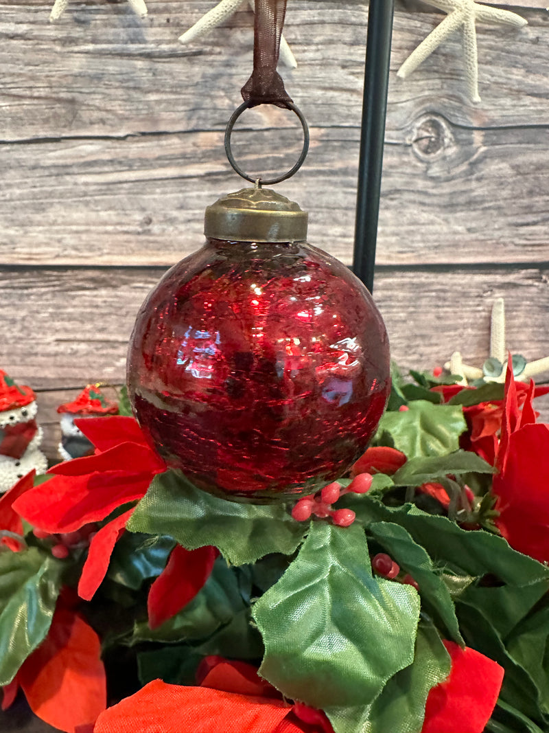 2" Medium Wine Crackle Glass Christmas Bauble