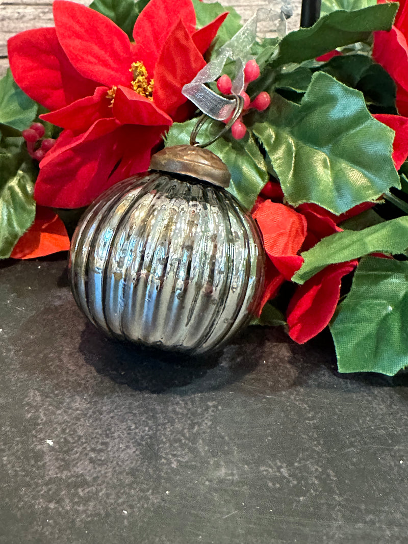 2" Medium Slate Ribbed Glass Ball Christmas Decoration