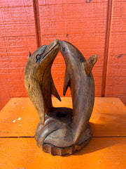 Double Dolphin Wood Sculpture