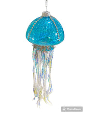 GLASS BLUE OR PINK JELLYFISH ORNAMENTS