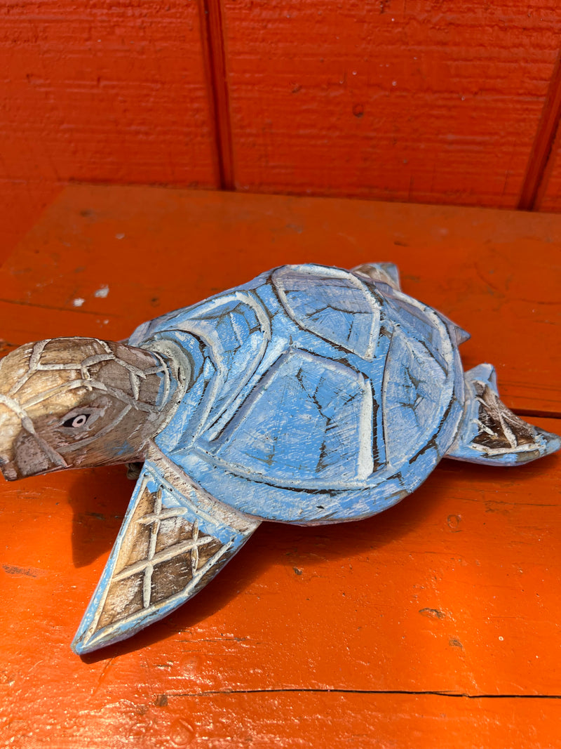 Light Blue Wooden Turtle Wall Decor- 3 Sizes